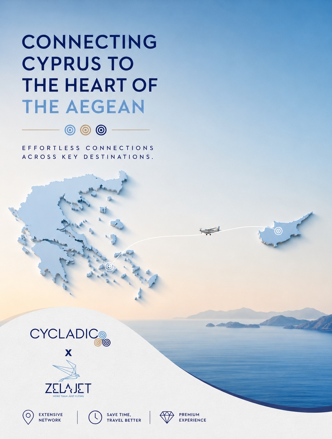 Your getaway from Cyprus to the Aegean. Together, FlyCycladic and ZelaJet create a more refined and flexible way for Cypriot travelers to explore Greece. 

#FlyCycladic #ZelaJet #PrivateAviation #CloserThanEver #Greece
